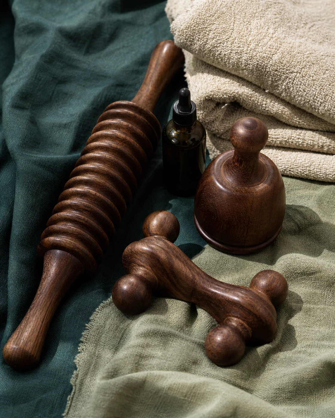 Herramientas de madera preparadas para un tratamiento corporal